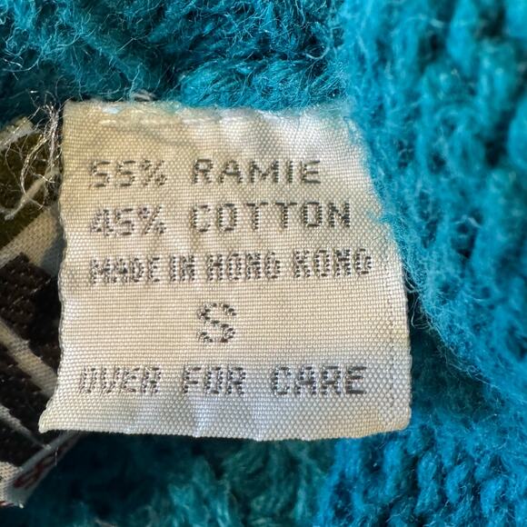 VTG 1980's Forenza Size Small Teal Cable Knit Roll Neck Pullover Shaker Sweater - Picture 6 of 6